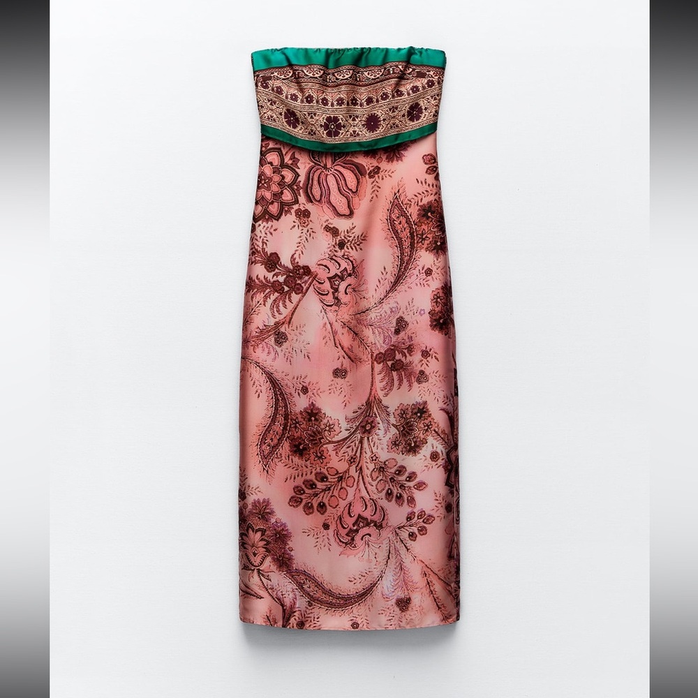Zara printed strapless dress